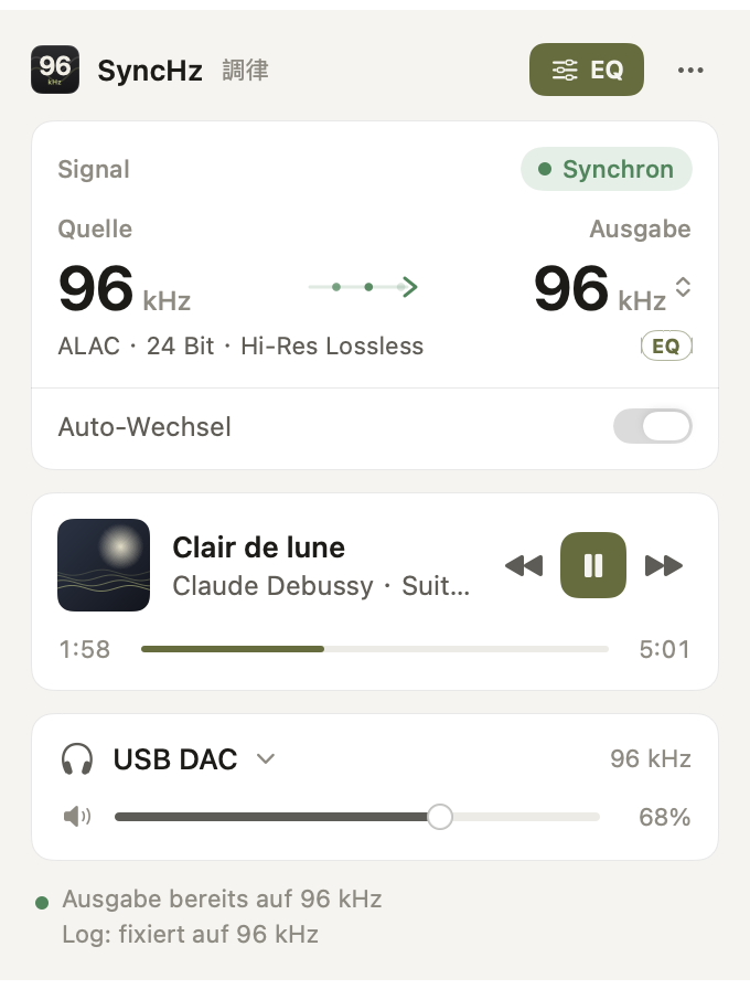 SyncHz panel in German